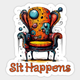 Bizarre Chair with saying Sit Happens Sticker